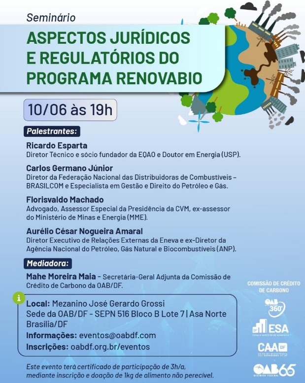 RenovaBio é tema de seminário da OAB/DF com participação da BRASILCOM (junho 2025)